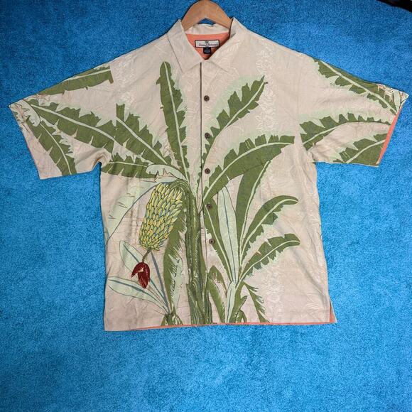 Tommy Bahama Other - Tommy Bahama Silk Shirt Men’s M Beige Green Floral VTG Button Up Casual Aloha